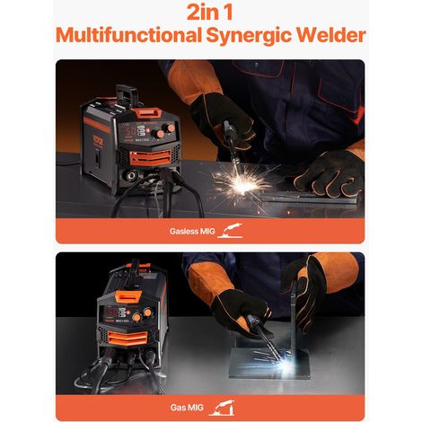 Poste à Souder MIG, 130 A, Machine de Soudage Synergique Soudeuse Portable Multi-processus MIG au Gaz sans Gaz 2 en 1 Soudeur Puiss… (1/5)