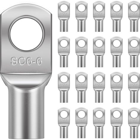 20 Pièces Cosses Tubulaires 6mm² M6, Cosses Annulaires Cosse à Sertir a Oeil à Anneau, Cosse Electrique Plate, Œillet en Cuivre Étamé pour Voiture (1/5)