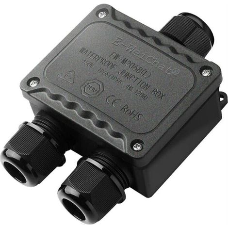 IP68 wasserdichte 3-Wege-Außenanschlussdose mit M25-Kabelverschraubungen für kleine Elektroinstallationsdosen, schwarz, Ø5mm-Ø14mm Durchmesser, für Außenbeleuchtung, Garten- und Poolanwendungen. (1/5)