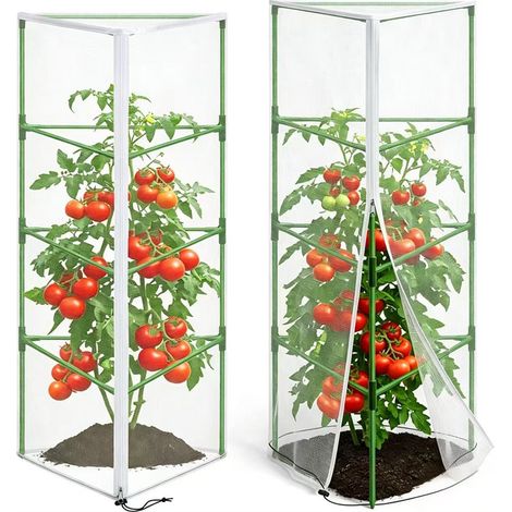 Cage de protection anti-insectes pour tomates en filet maille 64, housse à fermeture éclair, Composition : 2pcsforme triangulaire1505151, Couleur : transparent (1/5)