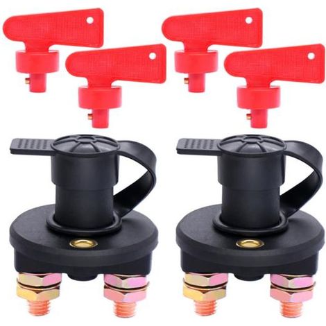 2 pièces interrupteur coupe-batterie 12 V, étanche avec cache pluie et clés, pour voiture, bateau, camion, usage automobile et nautique (1/5)