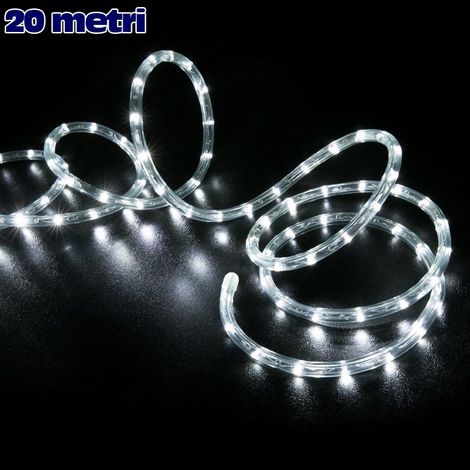 Trade Shop - Tubo Luminoso Natalio 20 Mt Led Bianco Controler 8 Funzioni X External -