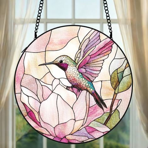 Décoration vitrail colibri attrape-soleil 12,5 cm fenêtre suspension oiseau lumineux cadeau (1/5)