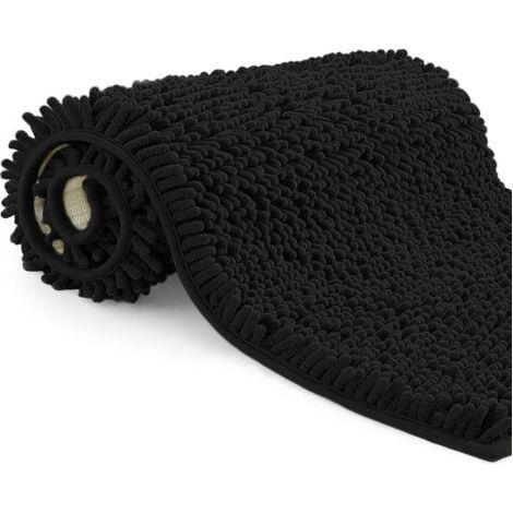 Tapis de Bain en Microfibre, Tapis Salle de Bain Longueur 50 x 80 cm, Tapis de WC, Doux, Antidérapant,Noir (1/5)