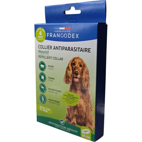 Collier Antiparasitaire Répulsif 50 cm Pour Chiens de 10 kg à 20 kg - Francodex