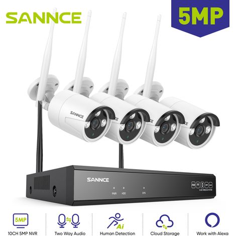 SANNCE 5MP Kit de Videovigilancia Exteriores POE NVR 4 Cámaras Visión Nocturna Audio Bidireccional WiFi Sistema de Cámaras de Seguridad (1/5)