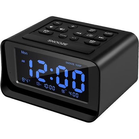 Radio-réveil numérique LED avec port de chargement USB, réglage de l'heure et de la température - Noir - Prise UE (1/5)