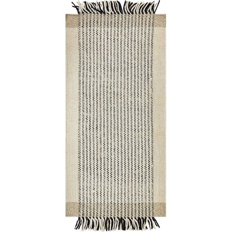 Tappeto moderno in lana decorativo frange 80 x 150 cm beige e nero Divarli