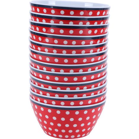 Bols à salade 6 pouces, 12 pièces, service de nourriture, Imitation porcelaine, vaisselle de table, point rouge (1/5)