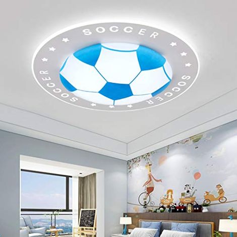 AUTRUCKER Plafonnier moderne à motif de football, plafonnier décoratif pour chambre d'enfant, plafonnier créatif, bleu et blanc, 42 cm, lumière chaude (1/5)