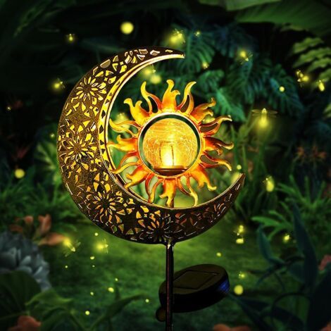 Décoration De Jardin Exterieur En Pierre,Lampes Solaires Exterieures Jardin Deco,Lune En Métal Solaire Lampe Led,Boule De Verre Lumière De Jardin (1/5)