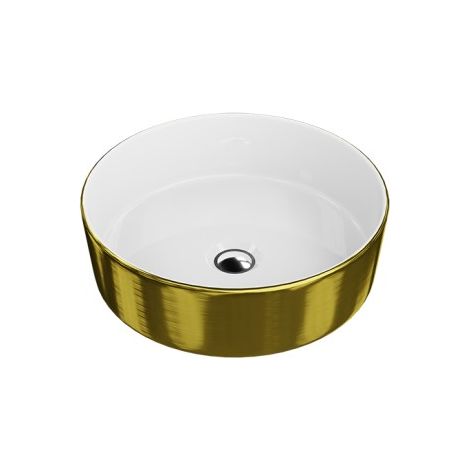 LAVITA Aufsatzwaschtisch Merida Brushed Gold Aufsatzwaschbecken Rund Waschbecken Ohne Überlauf und Hahnloch Aus hochwertigem Porzellan Waschtisch 37x37x12 cm Weiß/Gold (1/5)