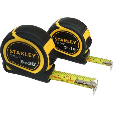 Stanley Tylon Pocket Tape Measure Twin Pack (5m/16ft & 8m/26ft) - Durable Compact Measuring Tools (1/5)