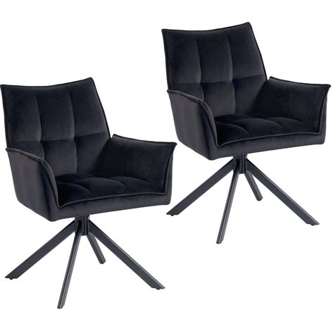 Juego de 2 sillas de comedor giratorias con reposabrazos, respaldo acolchado, tapicería de terciopelo y patas de acero negro (1/5)
