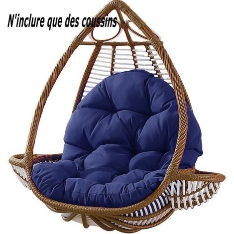 Coussin pour Fauteuil Suspendu Oeuf avec Oreiller Lavable Coussin de Chaise Suspendue Exterieur épais Coussin, 120x80cm,Marine (1/4)