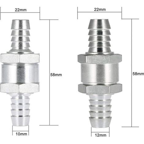 (4 Stück) Einweg-Aluminium-Kraftstoffrücklauf-Rückschlagventil (6, 8, 10, 12 mm) für Benzin, Diesel, Öl, Auto, Chrom, Wasser, Autovergaser, Niederdrucksysteme, Schlauch (1/4)