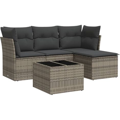 Maison Exclusive - 5-tlg. Garten-Sofagarnitur mit Kissen Grau Pol