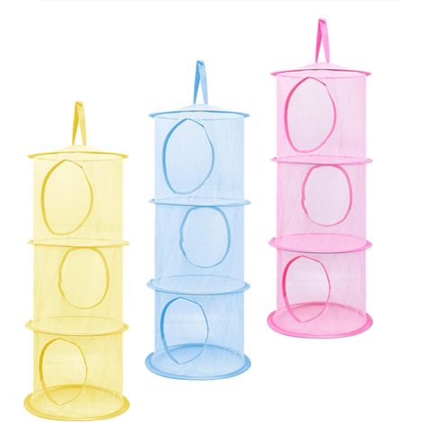 Lntyq Lot de 3 paniers de rangement suspendus en maille, organisateur de rangement pliable à 3 niveaux, sac de rangement suspendu pour jouets pour petits vêtements, armoire, voyage