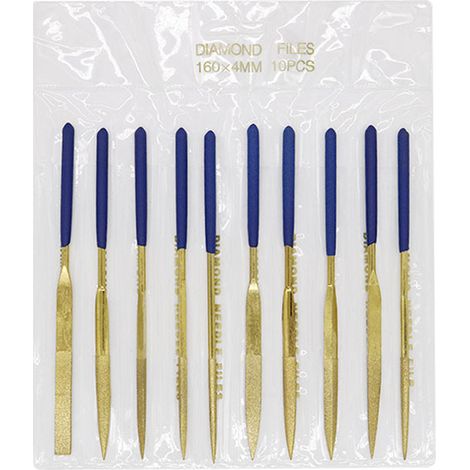 Lot de 10 limes diamantées couleur or avec manche en bois de palissandre, outil de limage manuel pour bois, métal, plastique