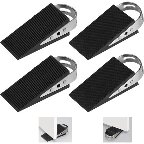 Lot de 4 Butées de Porte Caoutchouc Noir, 120 x 50 x 35 mm, avec Support Inox, Antidérapant, Toutes... (1/5)
