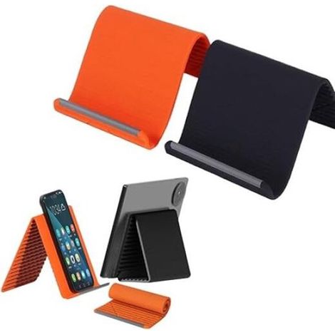 2er-Pack faltbare, flexible Handy-/Tablet-Ständer aus Silikon und Aluminiumlegierung – Schwarz/Orange (1/5)