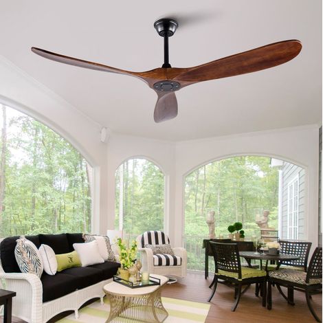 Ventilatore da soffitto senza luce 152 cm legno noce e metallo nero con telecomando - CHICFURN (1/5)