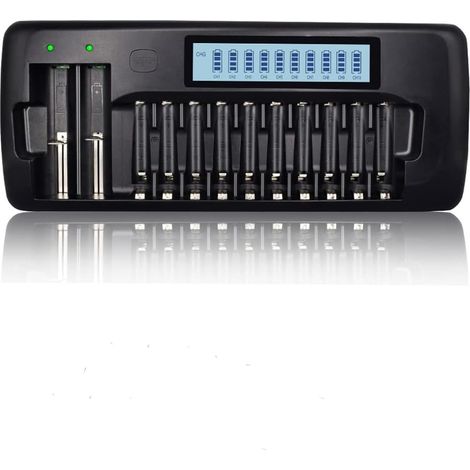 Chargeur de batterie Li-ion rechargeable 10 + 2 emplacements LCD pour piles AA/AAA NI-MH 1,2 V et 3,7 V 18650 20700 26650 13450 14500 16340(RCR123) (1/5)