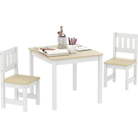Tavolo per bambini con sedia, set composto da tavolo e 2 sedie per bambini in legno per disegnare, giocare, studiare, 56x52x48 cm, legno naturale (1/5)