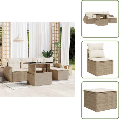 6-tlg. Garten-Sofagarnitur mit Kissen Beige Poly Rattan - Gartenmöbel Set - PE-Rattan Möbel - Outdoor Lounge - Gartenlounge - Terrassenmöbel (1/5)