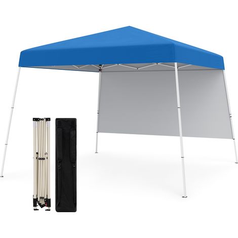 COSTWAY 300 x 300 cm Pop up Canopy Tent Portable Backpack w/1 Sidewall-Blue (1/5)