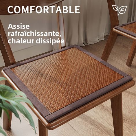 Coussin de chaise rafraîchissant en rotin, siège respirant antidérapant bureau, anti-fatigue, 40x40cm, tissu mixte (1/5)