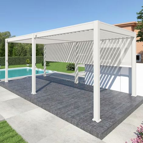 Pergola bioclimatique Ombréa autoportante VS - 3x6M Blanc + 2 stores (1/2)