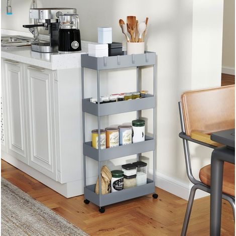 Carrello portaoggetti con ruote a 4 livelli, 40 x 19 x 90 cm, grigio, in ABS HAVRYA (1/5)