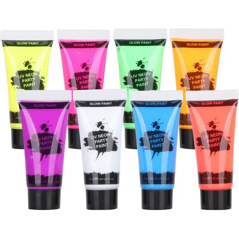 Kit de peinture corporelle 10ml, maquillage fluorescent UV pour visage et corps, lot de peintures lumineuses noires. (1/5)