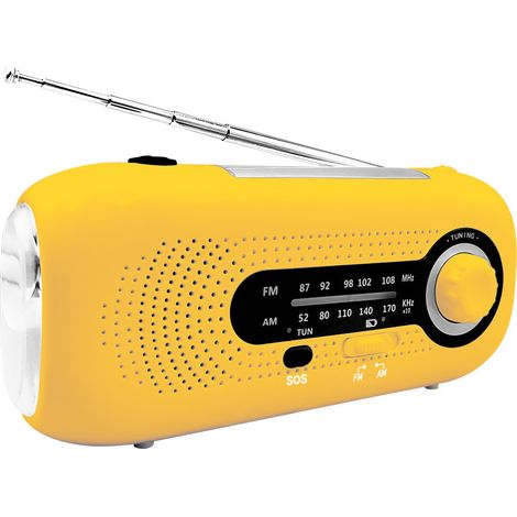 Radio d'urgence multifonctionnelle avec manivelle et batterie solaire de 2000 mAh, orange. (1/4)
