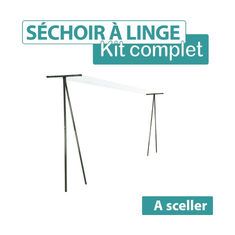 Cloture & Jardin – Séchoir à linge extérieur en acier plastifié – Kit complet avec 2 piquets 2m et fil de 30m – Résistant aux intempéries – Installation facile