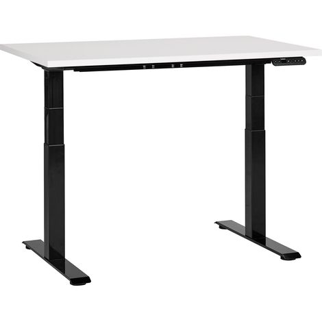 Escritorio de altura regulable eléctrico oficina moderna patas cuadradas 120 x 72 cm tablero blanco soporte de acero negro DESTINES