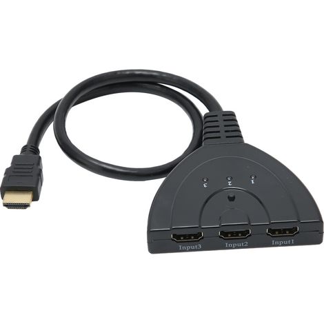 Un conmutador HDMI manual estable y eficiente con divisor de 3 entradas/1 salida, conectores chapados en oro y calidad de señal mejorada.
