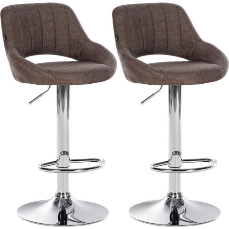 Conjunto de 2 taburetes de bar con reposapiés giratorio y regulable en tela marrón y metal TDB10810 (1/5)