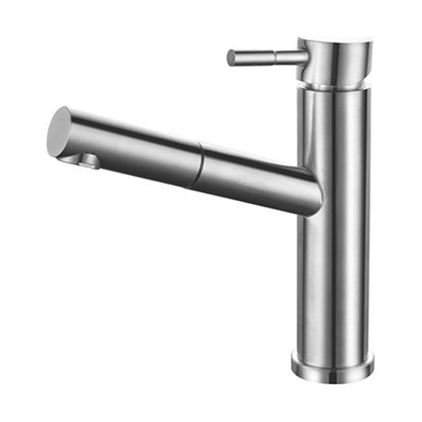 Robinet de cuisine monotrou en acier inoxydable avec douchette rétractable et flexibles eau chaude/eau froide
