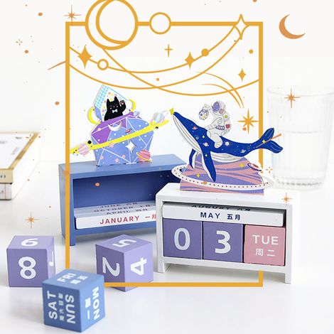 Tischkalender aus Holz, Heimdekoration, ewiges Datum, manuell, wiederverwendbar, Block, Geschenk, Typ 4, ohne Beutel (1/5)