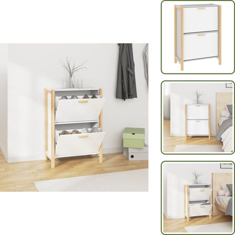 Schuhschrank Weiß 57,5x33x80 cm Holzwerkstoff - Schuhschrank - Holzschrank - Garderobe - Aufbewahrung - Deko Regal (1/5)