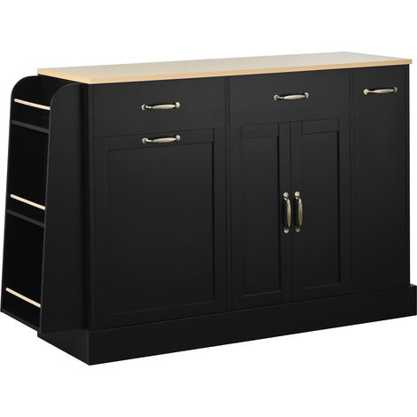 Credenza da cucina in MDF nero con 3 cassetti, vano per bidone e ripiano laterale HOMVRA (1/5)