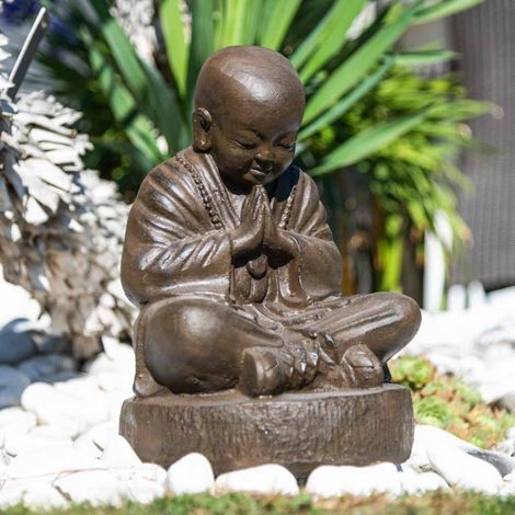 Wanda Collection – Statue moine shaolin brun antique 40 cm – Décoration zen pour intérieur et extérieur – Résine robuste – Ambiance relaxante