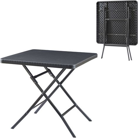 Tavolo da Picnic Mark Pieghevole  78 x 78 x 74 cm Nero Effetto Rattan [en.casa]