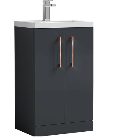Balterley Bramshall Compact Bathroom Cloakroom Vanity Basin Unit with Ceramic Basin, Copper Handles, 500mm, Satin Dark Grey (1/4)