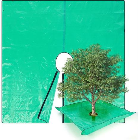 Bâche de récupération pour taille 200 x 200 cm, imperméable, avec ouverture centrale de 30 cm pour troncs, coins relevés, pour déchets de taille et travaux paysagers, vert (1/5)