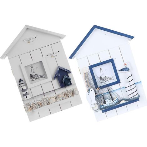 Boîte à Clés Murale 2pcs en Mdf Forme Maison Style Méditerranéen, Organisateur Décoratif pour Rangement de Clés la Maison et Chambre D'garçon et Filles (1/5)