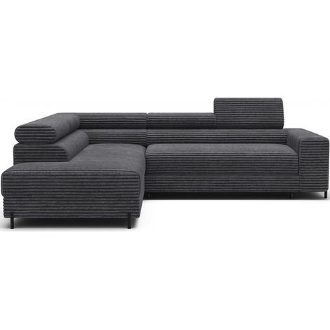 Canapé d'angle COLESIA convertible 5 places gris foncé velours côtelé – izquierda – 274x200cm (1/5)