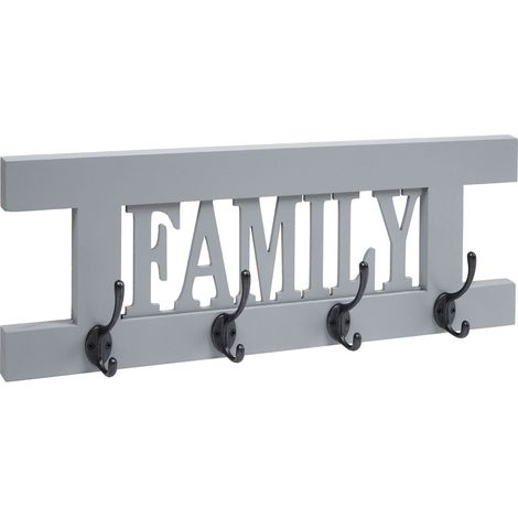 Perchero de pared familiar con 4 ganchos dobles diseño vintage 60 x 21 cm gris-azul 040008171